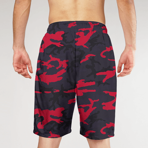 Shorts de Baño para Hombre, Camuflaje, Secado Rápido, Cintura Media con Cordón, Estilo Bermuda, Casual, Patrón Naranja y Negro - Product Image 4
