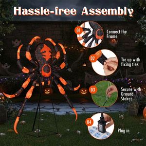 Decoración de Araña de Halloween Resistente a la Intemperie de 52 Pulgadas con 80 Luces LED, Soporte de Metal y Tela Resistente, Adorno de Araña Grande para Exteriores - Product Image 3
