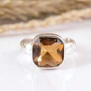 925 Sterling Silver Golden Citrine Ring Natural <b>Cushion</b> Gemstone Bezel Set Boho Hippie Style <b>Statement</b> Jewelry Handcrafted - Product Image 1