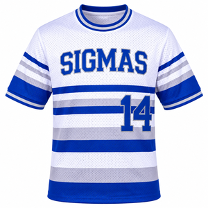 T-shirt de Fraternité Athlétique Rayé à Col Rond en Jersey Respirant 100% Coton 14 Mailles Blanc et Bleu Royal pour Hommes Phi Beta Sigma - Product Image 3