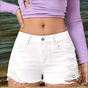 Shorts en jean vintage pour femme, nouvelle collection été 2026, taille mi-haute, coupe courte, respirant, teint uni, style sportif - Product Image 5