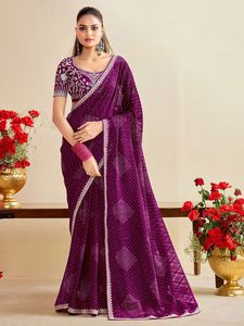 Sari en chiffon BANDHNI avec broderie, dentelle et blouse écologique - Product Image 5