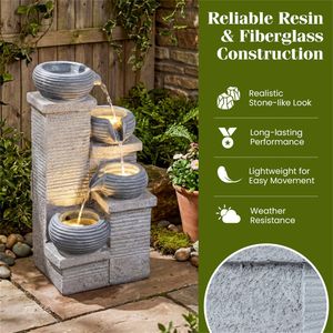 Fontana a Cascata a 4 Livelli con Luci LED Bianco Caldo, Fontana in Resina per Interni ed Esterni - Product Image 5