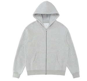 Sweat à capuche zippé pour homme, 100% coton épais, couleur unie, anti-boulochage, mode hiver, avec logo personnalisé imprimé, en molleton bouclette vierge - Product Image 2