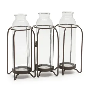 Jarrón de Metal Hecho a Mano, Centro de Mesa Decorativo Rústico para Sala de Estar, Juego de Jarrones de Metal Industriales con Tres Recipientes Transparentes - Product Image 1