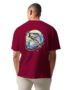 T-shirt surdimensionné pour homme, imprimé hameçon et ligne de pêche, en coton, coupe ample, manches courtes - Product Image 4