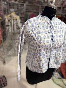 Handmade Ikat <b>Quilted</b> Reversible Cotton <b>Jacket</b> Single Button Closure for Women Vintage Floral Stripe <b>Pattern</b> Winter Spring - Product Image 2