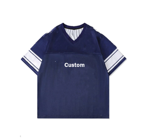 Maillot de football en mesh à col en V et manches courtes pour homme, impression personnalisée, t-shirt décontracté surdimensionné, marron avec rayures blanches - Product Image 4