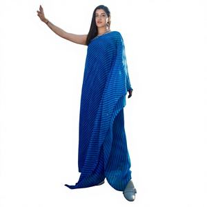 Vestido Kaftán Bohemio Casual de Gasa Azul Primavera, Talla XS, Largo hasta el Suelo, con Hombro Descubierto, Silueta Lápiz Oversize, Transpirable - Product Image 1