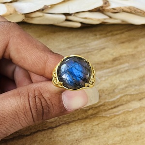 High Demand Brass <b>Labradorite</b> <b>Ring</b> Boho Floral Statement Jewelry For Women 18k Gold Plated Vintage Handmade Wholesale <b>Ring</b> - Product Image 6