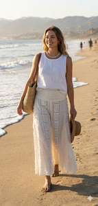 Pantalones Palazzo de Lino Blancos Elegantes de Cintura Alta y Pierna Ancha, Ligeros y Transpirables, con Camisetas de Lino, Gran Venta 2026 - Product Image 2