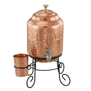 Réservoir à eau en cuivre pur martelé avec robinet anti-fuite et support, pot à eau potable ayurvédique traditionnel pour la maison et le bureau - Product Image 4