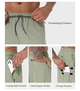 Shorts de sport décontractés pour hommes, en tissu éponge, séchage rapide, anti-plis, brodés, avec ourlet fendu, taille haute élastique, respirants - Product Image 5