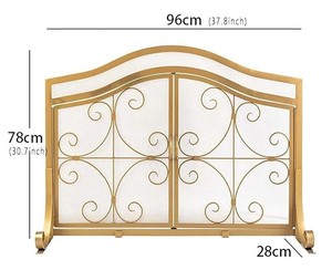 Arched Scroll Metal Fireplace <b>Screen</b> Double Panel Spark Guard with Fine Mesh Protective Folding Hearth <b>Cover</b> - Product Image 2