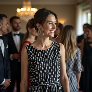 Vestido MIDI de algodón suave transpirable artesanal para chicas jóvenes con estampado de ikat negro y detalles versátiles de bolsillos laterales - Product Image 4