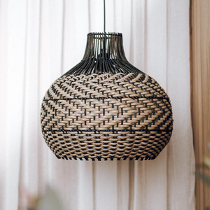 Best Choice Luxury Handcrafted Black & Natural Rattan Pendant <b>Light</b> Suitable for Living Room & Restaurant Decor - Product Image 2