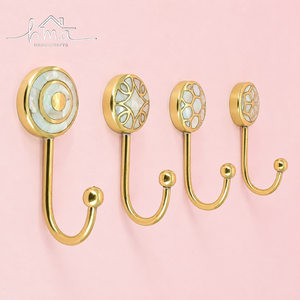 Solid Brass Double Wall <b>Hook</b> with Pearl Flower Design <b>Decorative</b> <b>Coat</b> Towel Robe Key Hat Bag Holder Vintage Home Decor - Product Image 2