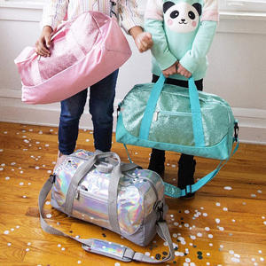 Turquoise <b>Glitter</b> Duffle <b>Bag</b> With Cheer LOGO Adjustable Strap Front Zipper Children Dance Team Gear Custom Design Cheerleading - Product Image 2