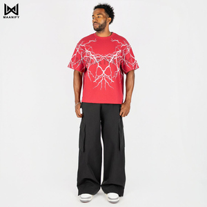 Camiseta Vintage Roja con Lavado Ácido para Hombre, Estilo Oversize, Streetwear, Lisa, Cuello Acanalado Grueso, Personalizable MAANIFY - Product Image 2