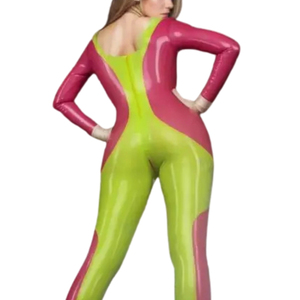 Combinaison moulante en spandex color block pour femme, à manches longues, col roulé, taille haute, coupe ajustée, longueur intégrale, tenue de club - Product Image 5