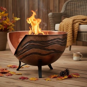 Handmade Copper <b>Fire</b> Pit Hammered Copper <b>Fire</b> Bowl <b>Outdoor</b> Patio <b>Fire</b> Pit Backyard Wood Burning <b>Fire</b> Feature Luxury Garden - Product Image 1