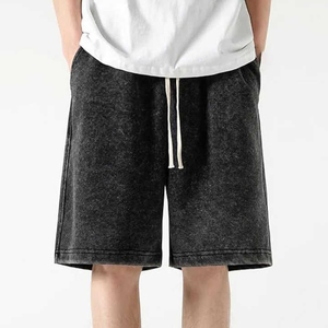 Shorts de jogging pour hommes en coton délavé à l'acide, ourlet brut, en molleton bouclette, style vintage, respirant, antibactérien, streetwear, très demandés - Product Image 2