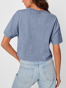Custom Acid Wash Oversized Plain T Shirt Women Heavyweight Blank Cotton Tee Drop Shoulder Casual Street Wear <b>Tops</b> - Product Image 2