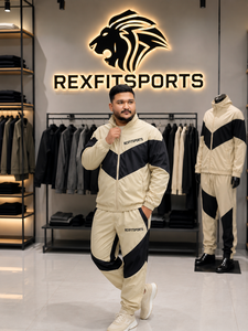 REXFIT SPORTS 2026 Ensemble de survêtement personnalisé pour homme en nylon beige et noir, veste zippée à manches courtes et short, deux pièces, léger - Product Image 2