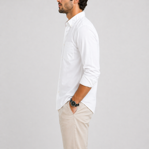 Chemise décontractée pour homme, de haute qualité, à col montant brodé, en flanelle tricotée, respirante, à séchage rapide, 100% coton, manches longues, coupe classique - Product Image 3