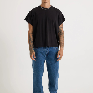 Camiseta Corta de Algodón para Hombre, Corte Holgado, Manga Corta, 240 GSM, Estilo Urbano, Efecto Desgastado, Tejido Grueso, Ajuste Holgado, Uso Diario Informal - Product Image 4