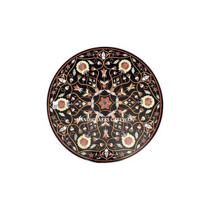 Fabricant indien de design populaire de tables en marbre noir avec incrustations, forme ronde avec motif floral incrusté, table basse à utiliser à la maison - Product Image 5