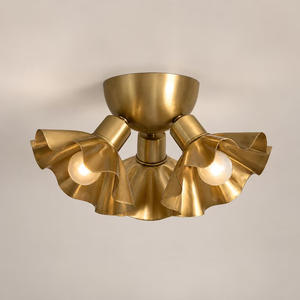 Lámpara de Techo Redonda de Latón con 3 Luces y Pantallas de Volantes para Oficina en Casa Estilo Moderno de Mediados de Siglo, Accesorio Decorativo - Product Image 3