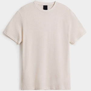 เสื้อยืดคอกลมแขนยาวผู้ชาย ผ้าวาฟเฟิล ไซส์ใหญ่ ระบายอากาศได้ดี สไตล์ลำลอง สีเบจ ผ้าย้อมสีพื้น - Product Image 1