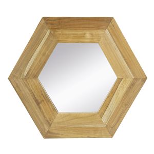 Specchio da Parete Esagonale con Cornice in Legno Naturale 47x47 cm, Elegante Decorazione per Soggiorno, Bagno e Corridoio - Product Image 3