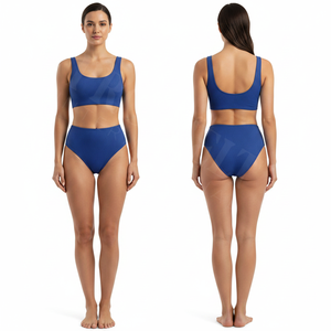 100% High Quality Ribbed Textured Plain Blank Bikini Set Square Neck Crop Top High Waist Two Piece Comfortable Suit Beachwear - Product Image 3