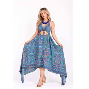 Robe longue asymétrique en soie bohème haut de gamme pour femme, légère et confortable, idéale pour les fêtes à la plage, disponible en gros - Product Image 1