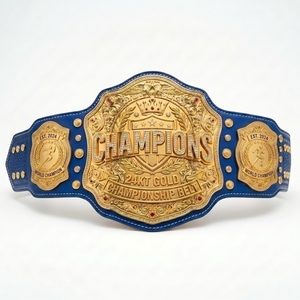 Martial Arts Tournament Champion Belt with PU Leather Strap, Detailed Gold Plates and Customizable Center Emblem - Product Image 1