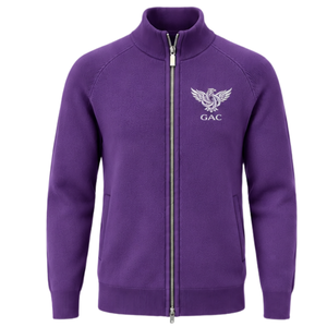 Cardigan en maille pour homme à col montant zippé, manches longues, poignets et ourlet côtelés, veste pull violette avec poche latérale, coupe classique pour homme - Product Image 1
