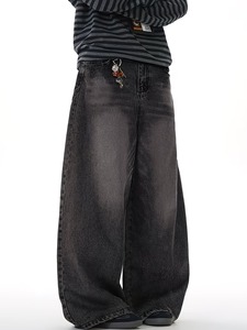 Jeans baggy bleu clair déchirés pour homme |   Pantalon en jean décontracté à jambes larges, effet délavé rétro |   Pantalon décontracté à jambe droite style streetwear - Product Image 4