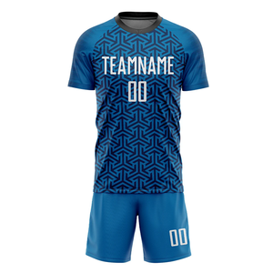 Maillot de football personnalisé sublimé pour garçons, bleu uni, manches courtes, anti-humidité, uniforme de football, service OEM, entraînement, nom d'équipe - Product Image 2