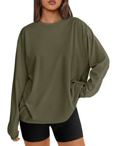 Camiseta de Manga Larga para Mujer, 100% Algodón, Cuello Redondo, Informal, Básica, con Logotipo Personalizado, Lisa, Blanca, a la Moda, OEM, ODM - Product Image 1