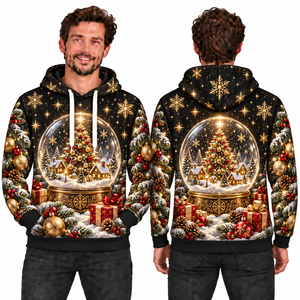 Men's Christmas <b>Snow</b> <b>Globe</b> Print Hooded Sweatshirt Knitted Polyester Casual Winter Hoodie with Pocket Design Regular Fit - Product Image 1