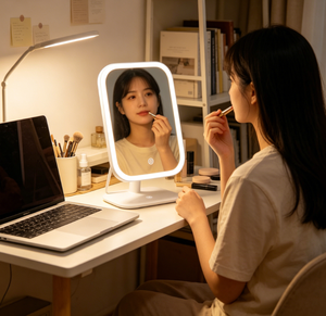 Portable LED Desktop <b>Mirror</b> Foldable Lighted Cosmetic Vanity <b>Mirror</b> Touch Control Single Sided <b>Square</b> Makeup <b>Mirror</b> - Product Image 5