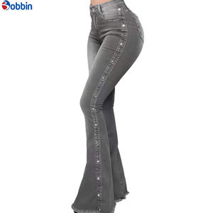 Vaqueros acampanados de mujer personalizados, transpirables, de cintura alta, elásticos, de pierna ancha, con efecto levanta glúteos, casuales, ajustados, de mezclilla, tipo pantalón. - Product Image 2