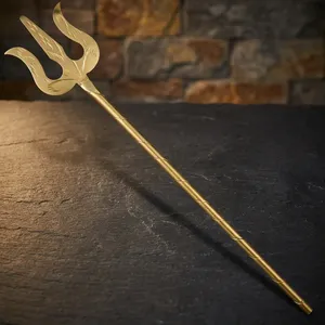 Trishul en laiton plaqué or, sculpté à la main, décoration religieuse traditionnelle pour temple, salle de prière, autel domestique, méditation spirituelle - Product Image 3