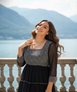 Kurti en Georgette Brodé Fantaisie, Vêtement Ethnique Noir pour Usage Quotidien, Prix de Gros - Product Image 3