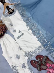 Lancement d'un nouveau look de soirée de créateur : ensemble Pur Roman Glass Top & Fancy Palazzo avec dupatta. - Product Image 3