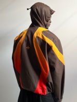Veste coupe-vent à capuche de haute qualité, vêtement technique colorblock, manteau extérieur à panneaux dynamiques, veste de survêtement coupe ample