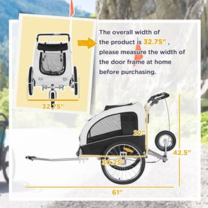Rimorchio per Bicicletta 2 in 1 per Cani di Taglia Grande, Passeggino per Animali con Tettuccio e Tasche Portaoggetti, Trasportino a 3 Ruote in Acciaio e Alluminio per Viaggi - Product Image 3