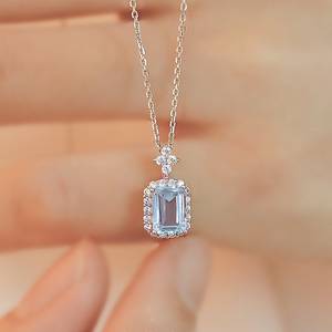 Aquamarine Topaz Vintage Gold Plated Sterling Silver Charm Necklace Bridal Jewelry Anniversary Birthday Gift for Her Elegant - Product Image 1